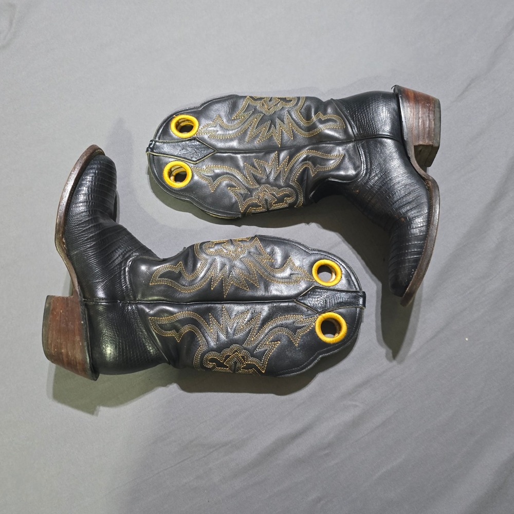 Bullfighter Boots Western Cowboy Mens 24 / 6 Black Lizard Square Toe Stitching